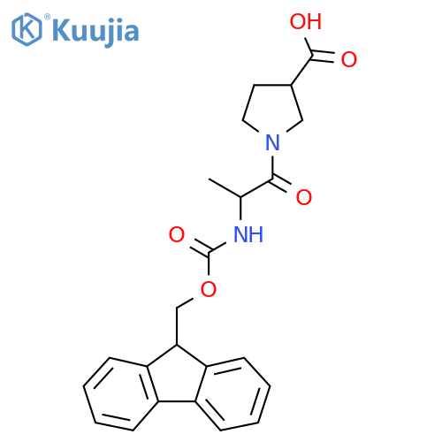 1-2-({(9H-fluoren-9-yl)methoxycarbonyl}amino)propanoylpyrrolidine-3-carboxylic acid structure