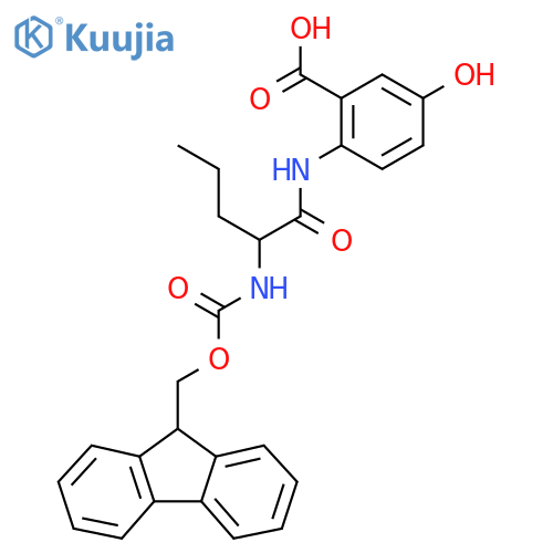 2-2-({(9H-fluoren-9-yl)methoxycarbonyl}amino)pentanamido-5-hydroxybenzoic acid structure