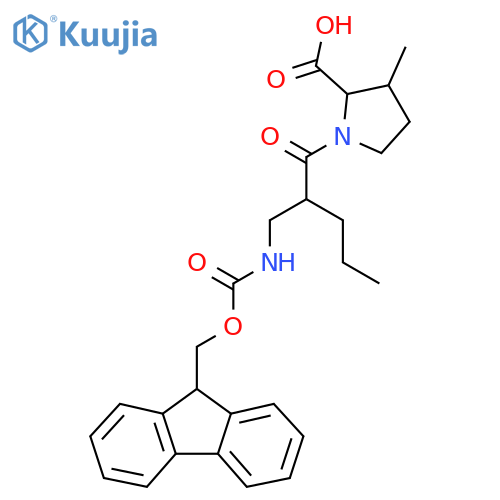 1-{2-({(9H-fluoren-9-yl)methoxycarbonyl}amino)methylpentanoyl}-3-methylpyrrolidine-2-carboxylic acid structure
