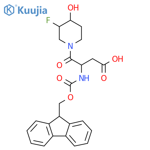 3-({(9H-fluoren-9-yl)methoxycarbonyl}amino)-4-(3-fluoro-4-hydroxypiperidin-1-yl)-4-oxobutanoic acid structure