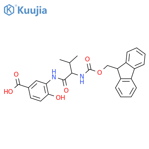 3-2-({(9H-fluoren-9-yl)methoxycarbonyl}amino)-3-methylbutanamido-4-hydroxybenzoic acid structure