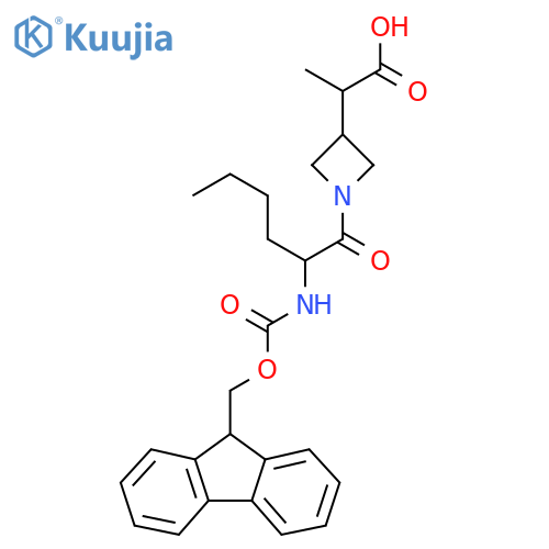 2-{1-2-({(9H-fluoren-9-yl)methoxycarbonyl}amino)hexanoylazetidin-3-yl}propanoic acid structure