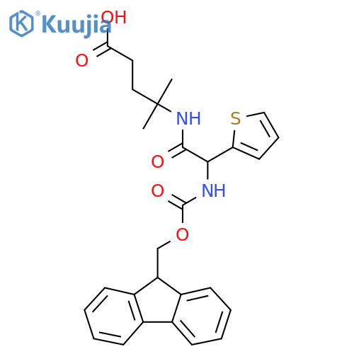 4-2-({(9H-fluoren-9-yl)methoxycarbonyl}amino)-2-(thiophen-2-yl)acetamido-4-methylpentanoic acid structure