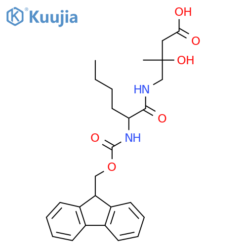 4-2-({(9H-fluoren-9-yl)methoxycarbonyl}amino)hexanamido-3-hydroxy-3-methylbutanoic acid structure