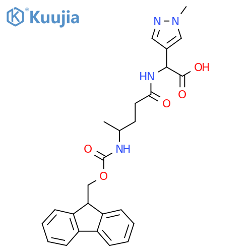2-4-({(9H-fluoren-9-yl)methoxycarbonyl}amino)pentanamido-2-(1-methyl-1H-pyrazol-4-yl)acetic acid structure