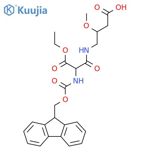 4-2-(ethyl carboxy)-2-({(9H-fluoren-9-yl)methoxycarbonyl}amino)acetamido-3-methoxybutanoic acid structure