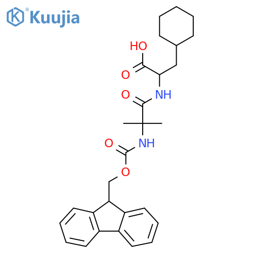 3-cyclohexyl-2-2-({(9H-fluoren-9-yl)methoxycarbonyl}amino)-2-methylpropanamidopropanoic acid structure