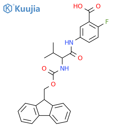 5-2-({(9H-fluoren-9-yl)methoxycarbonyl}amino)-3-methylbutanamido-2-fluorobenzoic acid structure