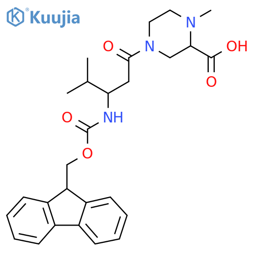 4-3-({(9H-fluoren-9-yl)methoxycarbonyl}amino)-4-methylpentanoyl-1-methylpiperazine-2-carboxylic acid structure