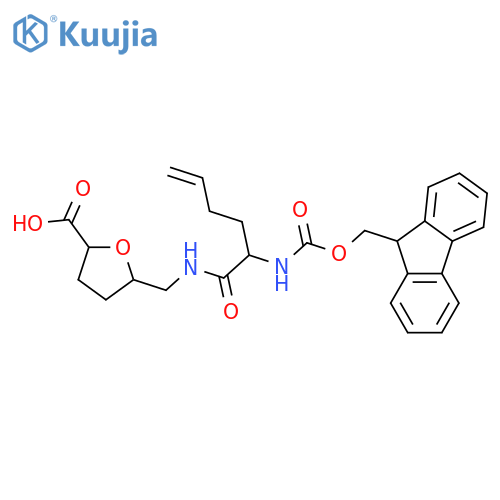 5-{2-({(9H-fluoren-9-yl)methoxycarbonyl}amino)hex-5-enamidomethyl}oxolane-2-carboxylic acid structure