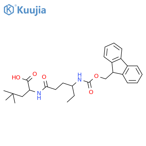 2-4-({(9H-fluoren-9-yl)methoxycarbonyl}amino)hexanamido-4,4-dimethylpentanoic acid structure
