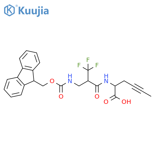 2-{2-({(9H-fluoren-9-yl)methoxycarbonyl}amino)methyl-3,3,3-trifluoropropanamido}hex-4-ynoic acid structure