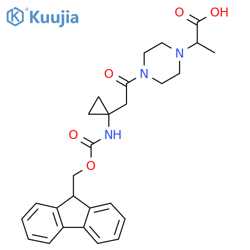 2-(4-{2-1-({(9H-fluoren-9-yl)methoxycarbonyl}amino)cyclopropylacetyl}piperazin-1-yl)propanoic acid structure