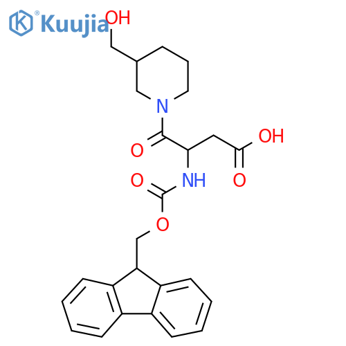 3-({(9H-fluoren-9-yl)methoxycarbonyl}amino)-4-3-(hydroxymethyl)piperidin-1-yl-4-oxobutanoic acid structure