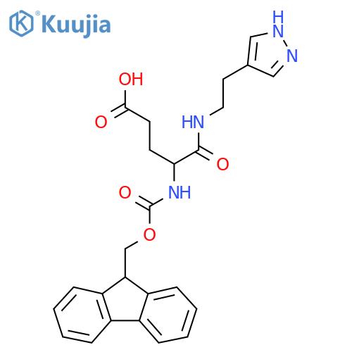 4-({(9H-fluoren-9-yl)methoxycarbonyl}amino)-4-{2-(1H-pyrazol-4-yl)ethylcarbamoyl}butanoic acid structure