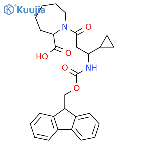 1-3-cyclopropyl-3-({(9H-fluoren-9-yl)methoxycarbonyl}amino)propanoylazepane-2-carboxylic acid structure