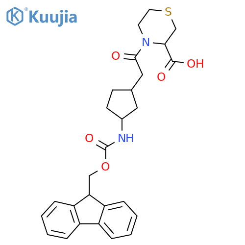 4-{2-3-({(9H-fluoren-9-yl)methoxycarbonyl}amino)cyclopentylacetyl}thiomorpholine-3-carboxylic acid structure