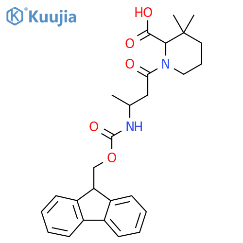 1-3-({(9H-fluoren-9-yl)methoxycarbonyl}amino)butanoyl-3,3-dimethylpiperidine-2-carboxylic acid structure