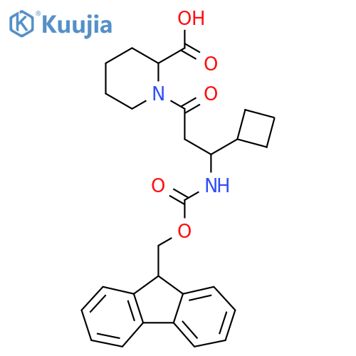 1-3-cyclobutyl-3-({(9H-fluoren-9-yl)methoxycarbonyl}amino)propanoylpiperidine-2-carboxylic acid structure