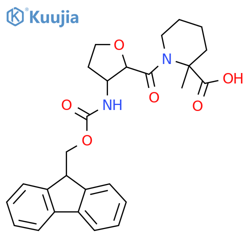 1-3-({(9H-fluoren-9-yl)methoxycarbonyl}amino)oxolane-2-carbonyl-2-methylpiperidine-2-carboxylic acid structure