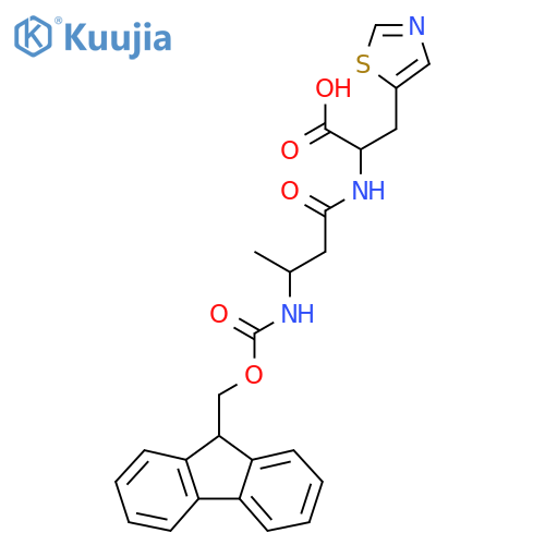 2-3-({(9H-fluoren-9-yl)methoxycarbonyl}amino)butanamido-3-(1,3-thiazol-5-yl)propanoic acid structure