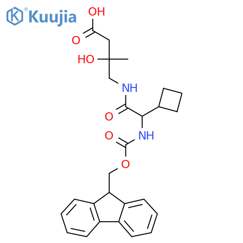 4-2-cyclobutyl-2-({(9H-fluoren-9-yl)methoxycarbonyl}amino)acetamido-3-hydroxy-3-methylbutanoic acid structure