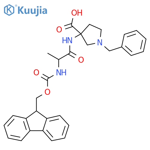 1-benzyl-3-2-({(9H-fluoren-9-yl)methoxycarbonyl}amino)propanamidopyrrolidine-3-carboxylic acid structure