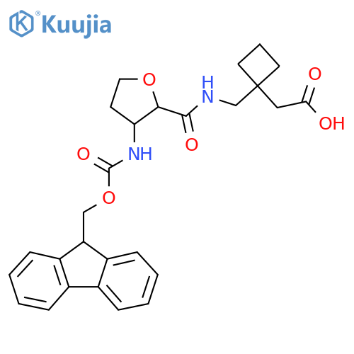 2-1-({3-({(9H-fluoren-9-yl)methoxycarbonyl}amino)oxolan-2-ylformamido}methyl)cyclobutylacetic acid structure