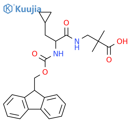 3-3-cyclopropyl-2-({(9H-fluoren-9-yl)methoxycarbonyl}amino)propanamido-2,2-dimethylpropanoic acid structure