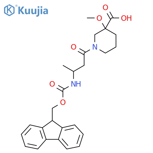 1-3-({(9H-fluoren-9-yl)methoxycarbonyl}amino)butanoyl-3-methoxypiperidine-3-carboxylic acid structure