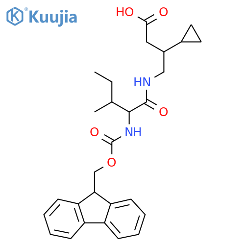 3-cyclopropyl-4-2-({(9H-fluoren-9-yl)methoxycarbonyl}amino)-3-methylpentanamidobutanoic acid structure