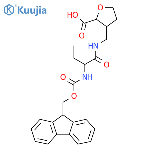 3-{2-({(9H-fluoren-9-yl)methoxycarbonyl}amino)butanamidomethyl}oxolane-2-carboxylic acid structure