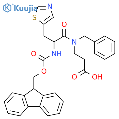 3-N-benzyl-2-({(9H-fluoren-9-yl)methoxycarbonyl}amino)-3-(1,3-thiazol-5-yl)propanamidopropanoic acid structure