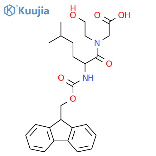 2-2-({(9H-fluoren-9-yl)methoxycarbonyl}amino)-N-(2-hydroxyethyl)-5-methylhexanamidoacetic acid structure
