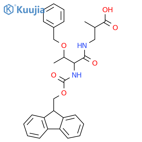 3-3-(benzyloxy)-2-({(9H-fluoren-9-yl)methoxycarbonyl}amino)butanamido-2-methylpropanoic acid structure