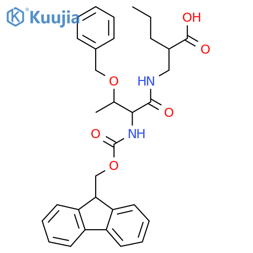 2-{3-(benzyloxy)-2-({(9H-fluoren-9-yl)methoxycarbonyl}amino)butanamidomethyl}pentanoic acid structure