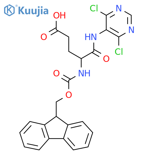 4-(4,6-dichloropyrimidin-5-yl)carbamoyl-4-({(9H-fluoren-9-yl)methoxycarbonyl}amino)butanoic acid structure