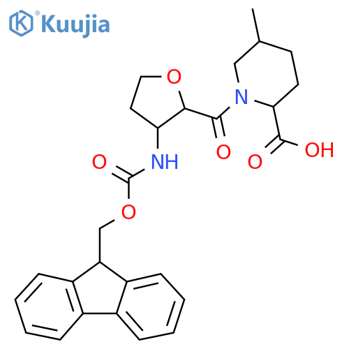 1-3-({(9H-fluoren-9-yl)methoxycarbonyl}amino)oxolane-2-carbonyl-5-methylpiperidine-2-carboxylic acid structure