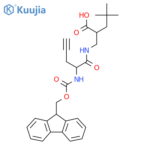 2-{2-({(9H-fluoren-9-yl)methoxycarbonyl}amino)pent-4-ynamidomethyl}-4,4-dimethylpentanoic acid structure
