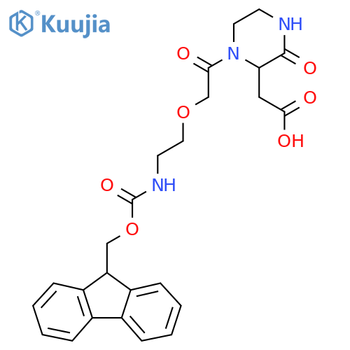 2-(1-{2-2-({(9H-fluoren-9-yl)methoxycarbonyl}amino)ethoxyacetyl}-3-oxopiperazin-2-yl)acetic acid structure
