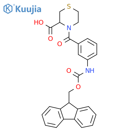 4-3-({(9H-fluoren-9-yl)methoxycarbonyl}amino)benzoylthiomorpholine-3-carboxylic acid structure