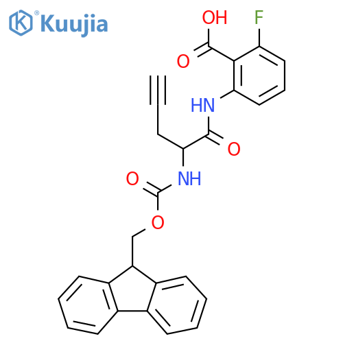 2-2-({(9H-fluoren-9-yl)methoxycarbonyl}amino)pent-4-ynamido-6-fluorobenzoic acid structure