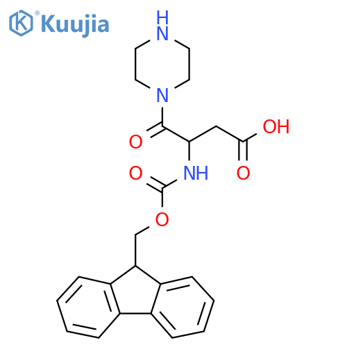 3-({(9H-fluoren-9-yl)methoxycarbonyl}amino)-4-oxo-4-(piperazin-1-yl)butanoic acid structure