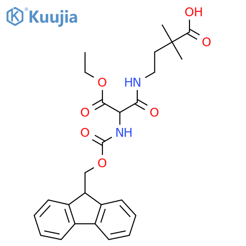 4-2-(ethyl carboxy)-2-({(9H-fluoren-9-yl)methoxycarbonyl}amino)acetamido-2,2-dimethylbutanoic acid structure