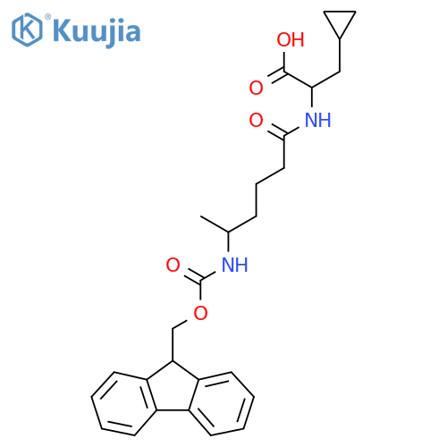 3-cyclopropyl-2-5-({(9H-fluoren-9-yl)methoxycarbonyl}amino)hexanamidopropanoic acid structure
