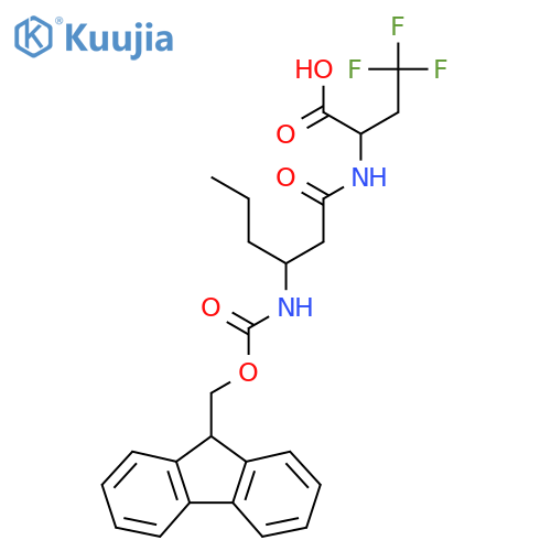 2-3-({(9H-fluoren-9-yl)methoxycarbonyl}amino)hexanamido-4,4,4-trifluorobutanoic acid structure