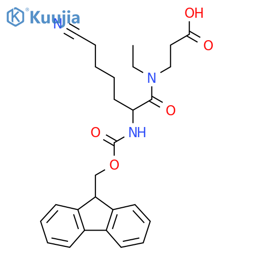 3-6-cyano-N-ethyl-2-({(9H-fluoren-9-yl)methoxycarbonyl}amino)hexanamidopropanoic acid structure
