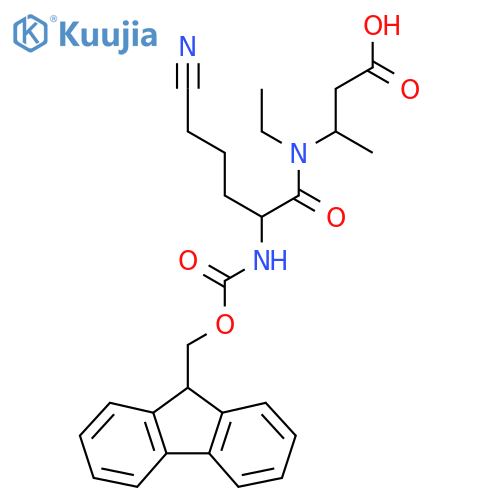 3-5-cyano-N-ethyl-2-({(9H-fluoren-9-yl)methoxycarbonyl}amino)pentanamidobutanoic acid structure