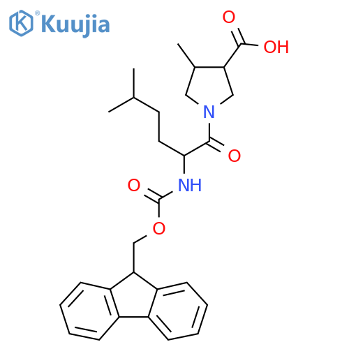 1-2-({(9H-fluoren-9-yl)methoxycarbonyl}amino)-5-methylhexanoyl-4-methylpyrrolidine-3-carboxylic acid structure