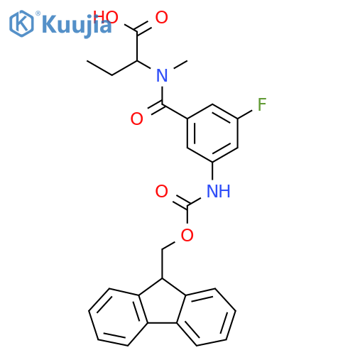 2-{1-3-({(9H-fluoren-9-yl)methoxycarbonyl}amino)-5-fluorophenyl-N-methylformamido}butanoic acid structure